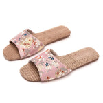 Breathable Indoor Linen Slippers For Women Men Home Floor Shoes Chinese Style Emrobidery Anti-slip Couples House Bedroom Slides