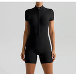 Yoga Jumpsuit Fashion Zipper Dance Short Playsuit Women Romper Short Sleeve Gym Fitness Overalls One Piece Sports Suit Unitard