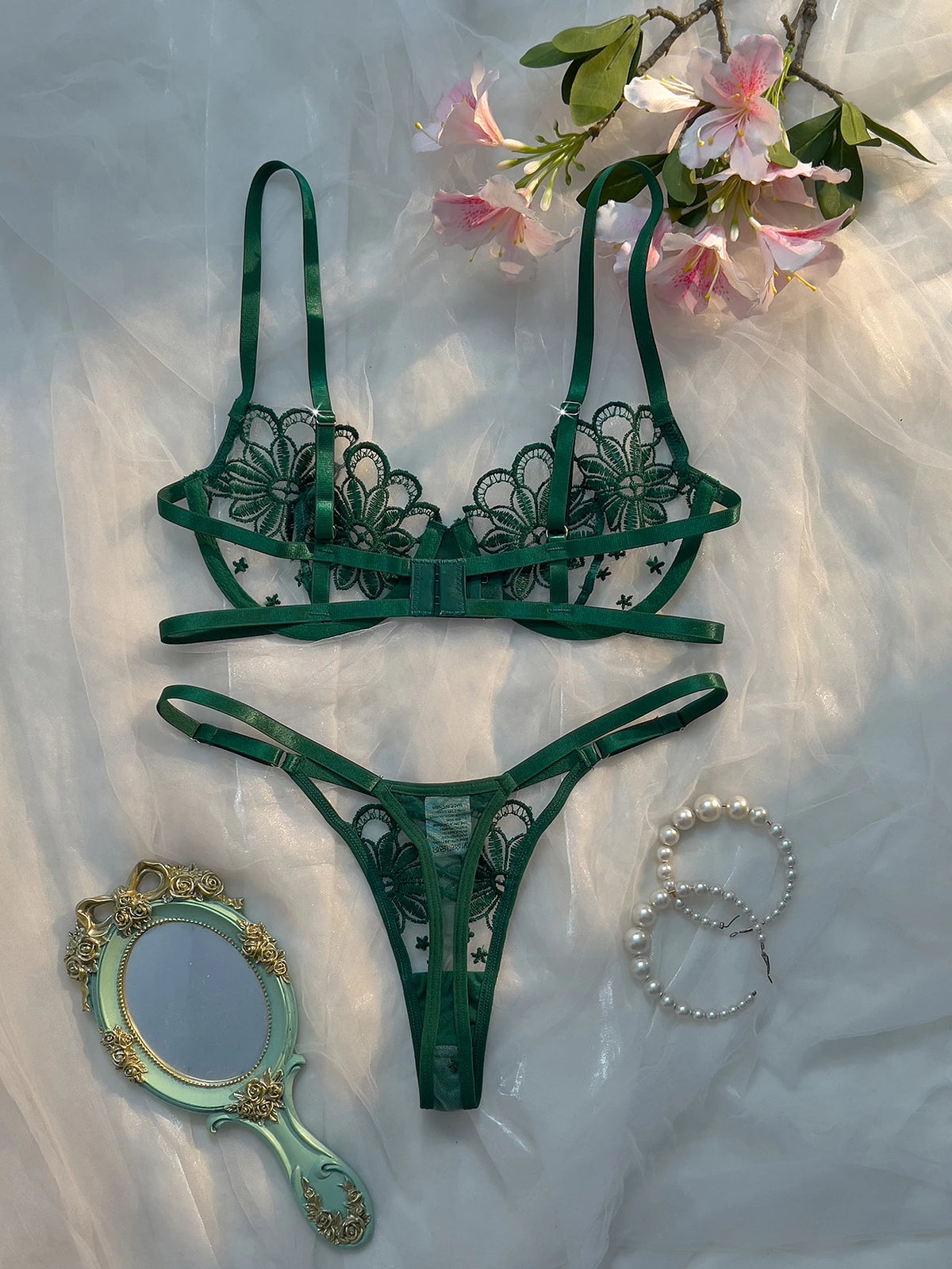 Ladies Youthful Daisy Summer Underwear Semi-Transparent Embroidered Cute Sweet Adjustable Style Women's Lingerie