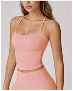 Hanging Neck Camisole Yoga Sets Women Nude Hollow Back Cross Slim Sports Tank Top High Waist Wide Leg Capri Pants Fitness Suits