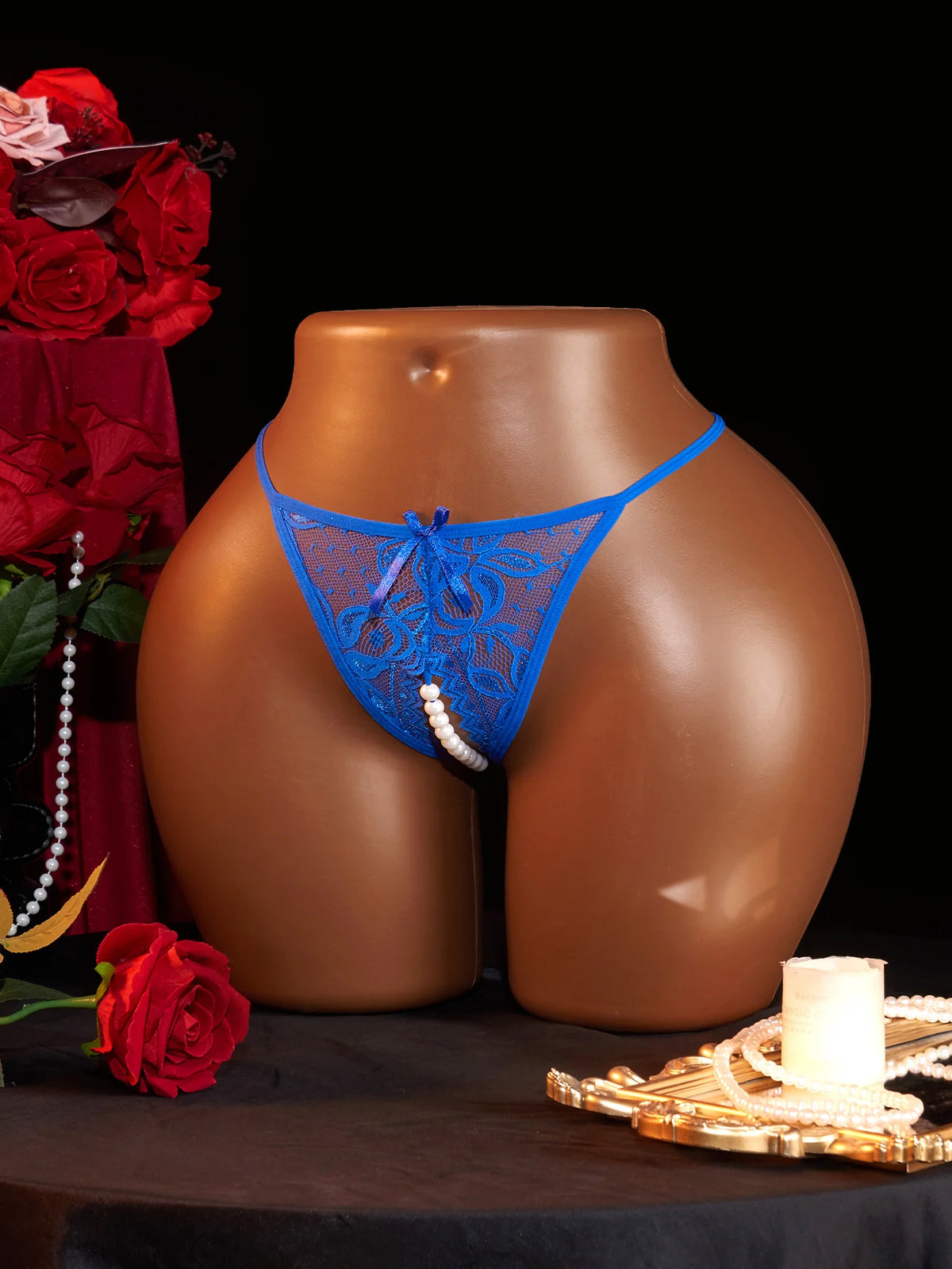 1Pcs Women Lace Beading Panties Ladies Erotict Crotchless Thongs G-string Lingerie Sexy Underwear Crotch-Pearls Ornament Briefs
