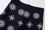 Foridol Floral Embroidery Cropped Pants Women Summer Casual Zip Navy Blue Fashion Female Pants Pantalones 2025 Mujer