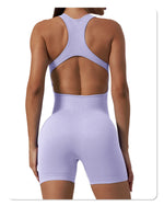 Seamless Yoga Jumpsuit Sleeveless Shorts One Piece Yoga Suit Sexy Cutout Backless Top Women Playsuit Gym Summer Workout Clothes