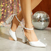 Women's Fashion New Shoes White Soft Leather High Heels Cute Bow Elegant Sexy Wedding Banquet Party Toe Hollow Pointed Shoes