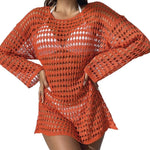 Womens Beach Cover Up Knit Solid Color Long Sleeve Dress Sexy Slim-Fit Beachwear Cover Up Beach Holiday Sun Protection Clothing