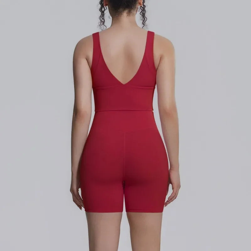 Women's Yoga Set Sports Running Fitness Beautiful Back Vest Hip Lifting Slim-Fit High Waist Shorts Training Gym Workout Suits
