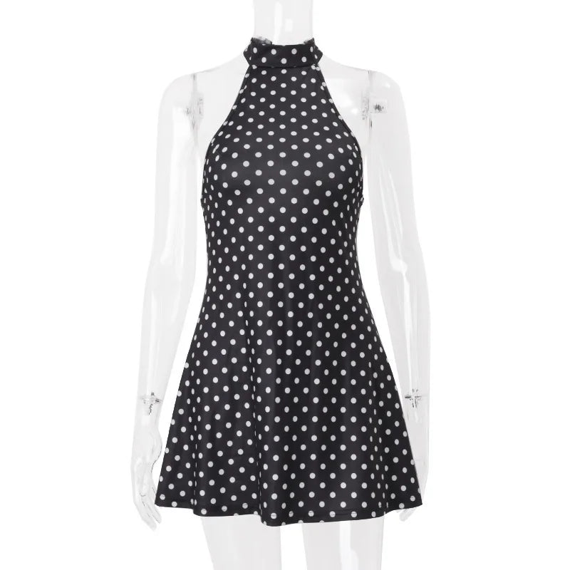 Wave Point Dress Summer New Women's Fashion Hanging Neck Mini Skirt Pure Desire Off Shoulder Spicy Girl Short Skirt Party Dress