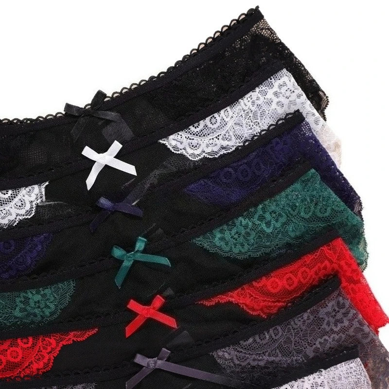 1PCS Sexy Lace Bow Lady Briefs Floral Patchwork Panties Breathable Female Underpants Elegant Lingerie Women Panties Underwear