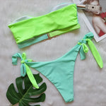 Luxuryt Bandeau Bikini 2025 Woman Sexy Orange Patchwork Cut Out Rhinestone Swimsuit Bathing Suit Thong Swimwear Traje De Baño