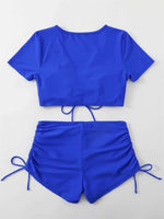 Sexy Drawstring Bikini Set 2026 Women Green Black Short Sleeve Two Piece Swimsuit Summer Bathing Suit Pleate High Waist Swimwear