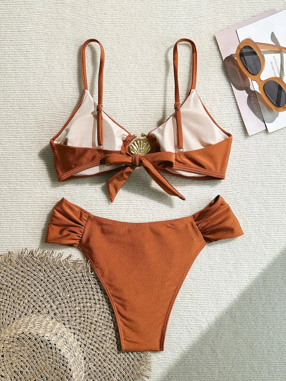 Sexy Pleate High Waist Bikini Set 2026 Women Orange Metal Buckle Push Up Two Piece Swimsuit Beach Bathing Suit Holiday Swimwear