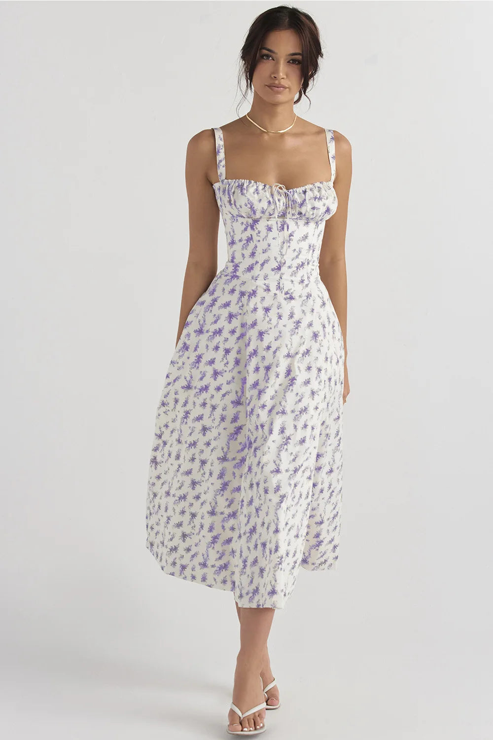 Sexy Low Cut Spaghetti Strap Maxi Dresses For Women Color Flower Printed Chest Wrap Bowknot Leace-up Long Dress Elegant Vestidos