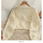 New Autumn Colourful Applique Flower Cardigan for Women Cute LongV-neck Knit Crop Sweater Girl Soft Knitwear
