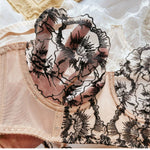 French Ultra Thin Women Underwear Set Sexy Lace Flowers Embroidery Bra Summer Ladies Wide Version Breathable Lingerie Thong Sets