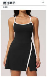 Naked Women's Tennis Dresses for Women Breathable Back Hollowed Out Sleeveless Mini Dress Built in Shorts Tight Sports Skirt