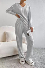New autumn and winter women's sleepwear fashionable home wear casual straight leg pants loose V-neck knitted sweater best-seller