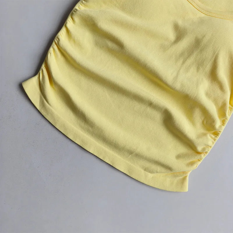 Big round Neck Yoga T-Shirt Short-Sleeved Slimming Sports Top with Fixed Chest Cushion for Running Pilates Summer Stretch