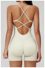 Summer New Hollow Open Back Criss Cross Yoga Jumpsuit Women Outdoor Solid Sleeveless Hip Lifting Pleate Sports Fitness Suits