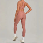 Women's Seamless Yoga Set Sports Fitness Workout Slim Fit High-Waist Tummy Control Pants Suits Gym Training Running Vest Sets