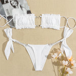 Sexy Rhinestone Chain Micro Thong Bikini Women Swimwear Ruffled Bandeau Swimsuit Knotted Bathing Swimming Suit Bikinis Sets 2026