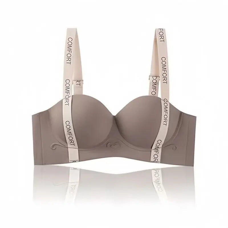 Women Push-Up Bra Seamless Underwear Letter Straps Cute Heart Print Non-wired No Rims 3/4 Cup