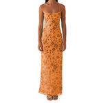 Women Summer Glitter Sequin Beaded Flower Cami Dress Slim High Split Spaghetti Strap Open Back Long Dresses for Party Club