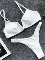 Ribbed V Shape Thong Bikini Women Swimwear Swimsuit Female Two-pieces Bikini set High Cut Bather Bathing Suit Swim Beachwear