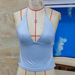 Women's Summer Solid Color Halter Neck Tops Elegant Sleeveless Open Back Slim Fit Vest for Party Daily Wear