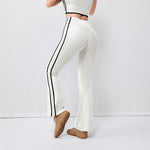 High Waist Striped Flared Yoga Trousers Tummy Control Hip Lifting Barefoot Running Elastic Waist Wrinkle-Resistant