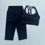 Solid Color Soft Women Gym Yoga Legging Set Cross Back Shoulder Strap Gym Yoga Bra+High Waist Sport Leggings 2pc Tight Sportwear
