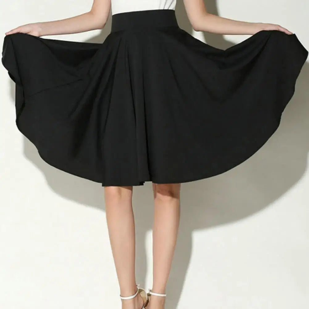 Women Skirt Elastic High Waist A-Line Style Skirt Solid Color Large Hem Skater Skirt Bohemia Style Skirts Women's skirt