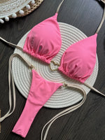 Metal Heart-shaped Halter Mini Micro Thong Bikini Female Swimsuit Women Swimwear Two-pieces Bikini Set Bather Bathing Suit Swim
