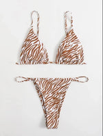Women's Zebra Stripe Print Bikini Set Casual Sexy Backless Tie Swimwear Top Beach Vacation Two-Piece Swimsuit