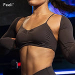 Gym Sports Bra Women Strappy Seamless Yoga Bra Padded Cross Back Gym Bras V Scoop Workout Crop Top Running Yoga Tops Fitness
