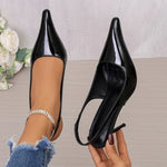 2026 Fashion Non-Slip Wear-Resistant High Heels Women's Pointed Toe Patent Leather Slip-On Sandals