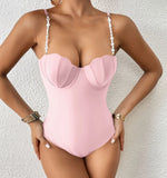 Push Up One Piece Swimsuit Female 2026 Swimwear Women Scallop Bathing Suits Summer Beach Wear Pearl Monokini Swimming Suit Black