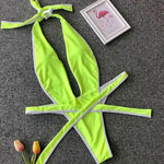 2025 Deep V Female Halter Swimwear One Piece Swimsuit Women Backless Monokini High Cut Wrap Around Bathing Suit Swim Bodysuit