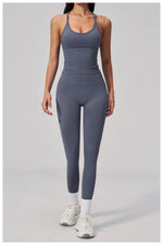 Summer Seamless Yoga Sets Women Outdoor Slimming Sports Tank Top High Waist Hip Lifting Leggings Gym Fitness Suits Tracksuit