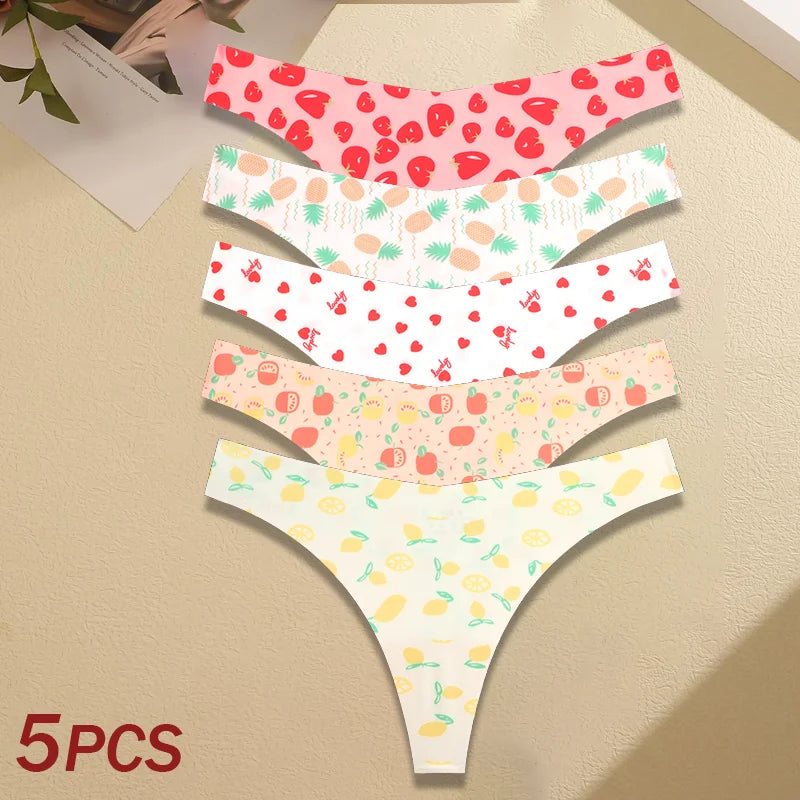 5Pcs Women Ultra-thin Seamless G-string Seamless Print Thongs Sexy Panties Ladies Soft Cute Thongs Female S-XL T-Back Panties