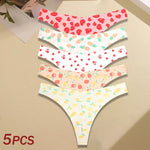 5Pcs Women Ultra-thin Seamless G-string Seamless Print Thongs Sexy Panties Ladies Soft Cute Thongs Female S-XL T-Back Panties