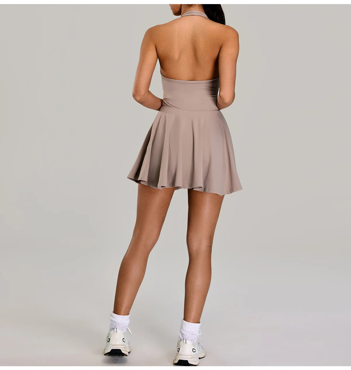 Summer Sleeveless Halter Slim Tennis Dress Women Sexy 2-in-1 Hollow Backless Golf Sports Dresses Outdoor Running Fitness Skirt