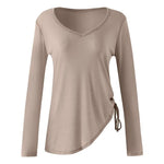 Women's Yoga Sports T-Shirt Drawstring Light Thin Loose Fit Irregular Hem Long Sleeve Fitness Cover Shirt