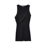 Stylish Cross-over Irregular Neckline Sleeveless Knitted Vest For Women Niche Sexy Slit Slim-fit Top CasualPure Desire 0FY1