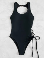 2026 Print Lace Up Back Swimsuit One Piece Solid Swimwear Women Bathing Swimming Suit Female Padded Summer Beachwear Bodysuit