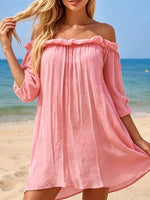 New White Long Sleeve Cut Out Crochet Knitted Tunic Beach Cover Up Beach Wear Beachwear Female Women Cover-ups Beach Dress K8075