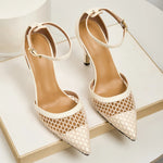 2026 Summer New Style - Three-color Mesh Open Toe Business Shoes with Round Tops, Small Inner Cuts, Thin High Heels