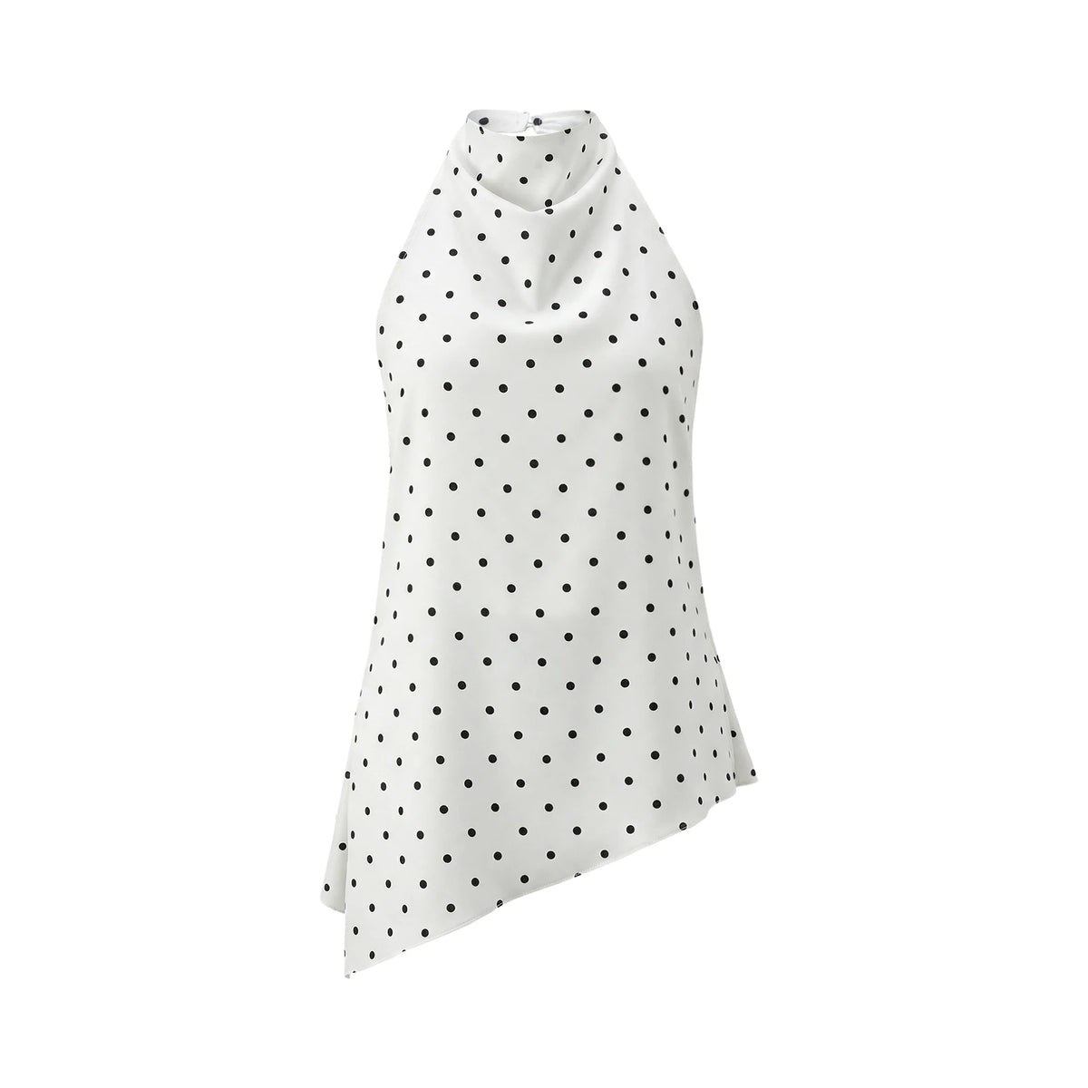 Women Halter Tank Tops Dots Print Asymmetric Hem Vest 2026 Summer Fashion Sleeveless Elegant Retro Blouses Streetwear