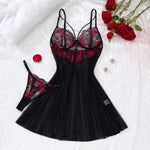 Lady's Sexy Lace Black Strapless Nightgown, Transparent Lace Nightgown, Floral Pattern with Strapless Transparent ZA825133