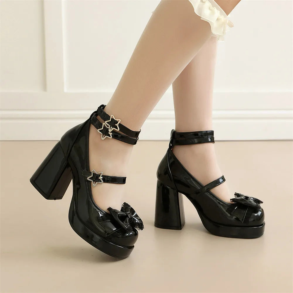 2026 Summer Plus Size 43 Sweet Lolita Cosplay Pink High Heels Mary Janes Pumps Cute Blue White Platform High-Heeled Shoes Women