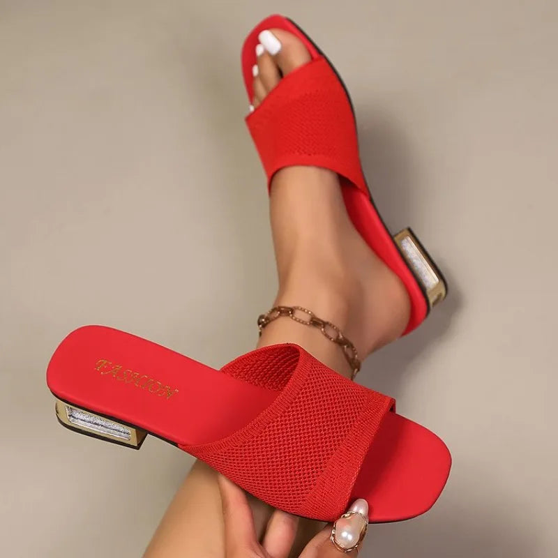 Women's 2026 New Mesh Strap Block Heel Slides Sandals Breathable Butterfly-knot Fashion Casual Summer
